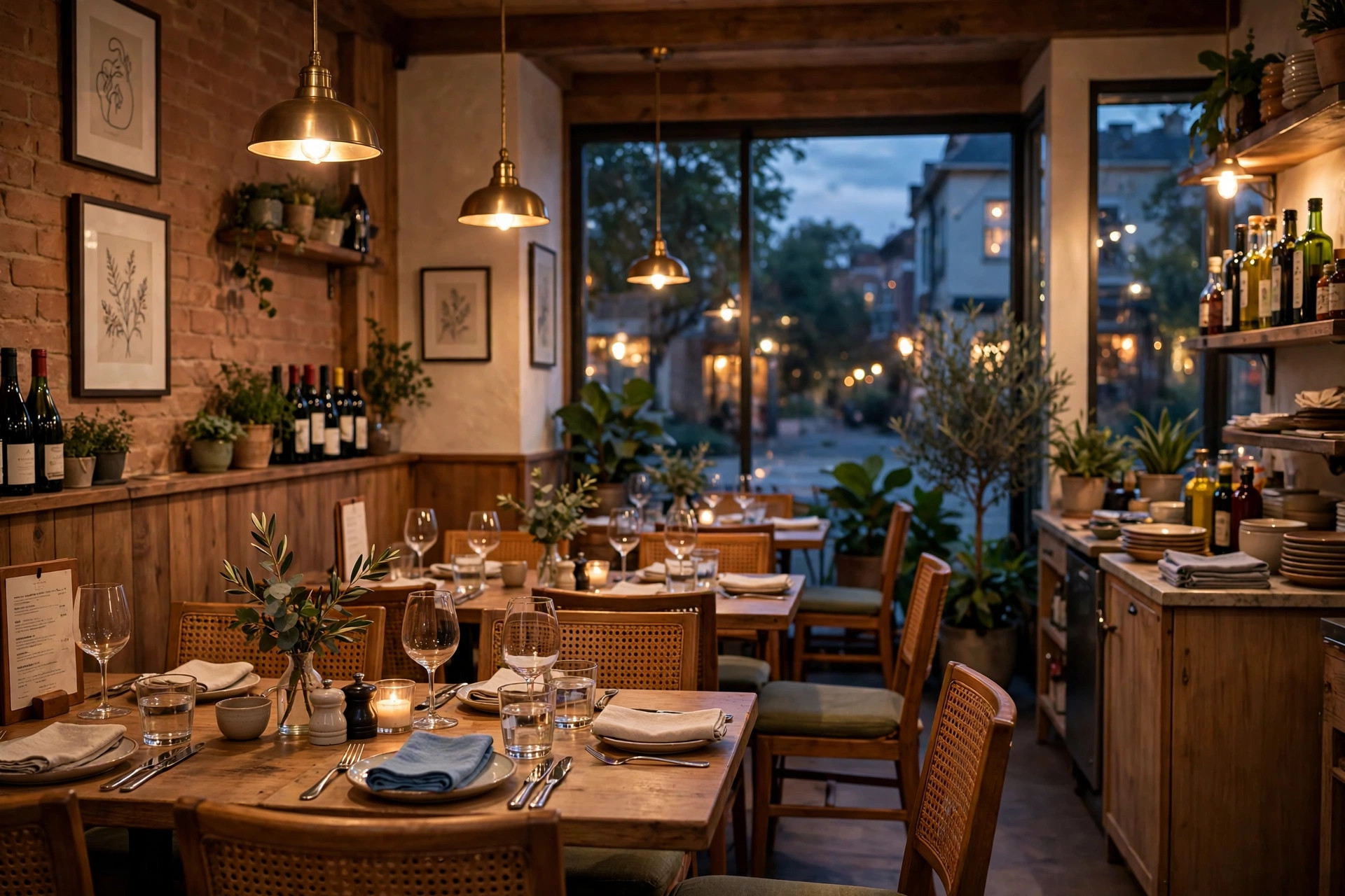 Warm restaurant dining room